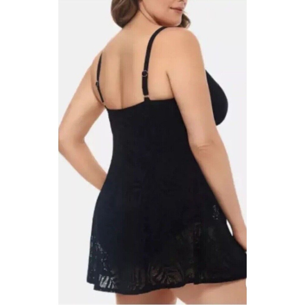 Alisha Levine Plus Size 22W Black Swim Dress One Piece Tummy Control Swimsuit NW